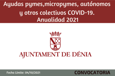 Ayudas pymes,micropymes, autnomos y otros colectivos COVID-19. Ayto de Denia