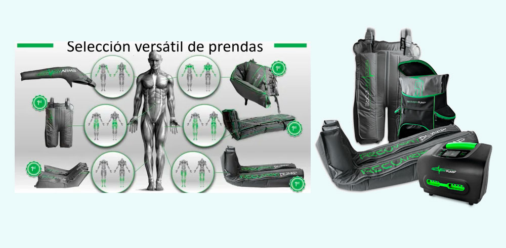RecoveryPump, el potente dispositivo de compresión gradiente neumático y secuencial. Es portátil y altamente efectivo