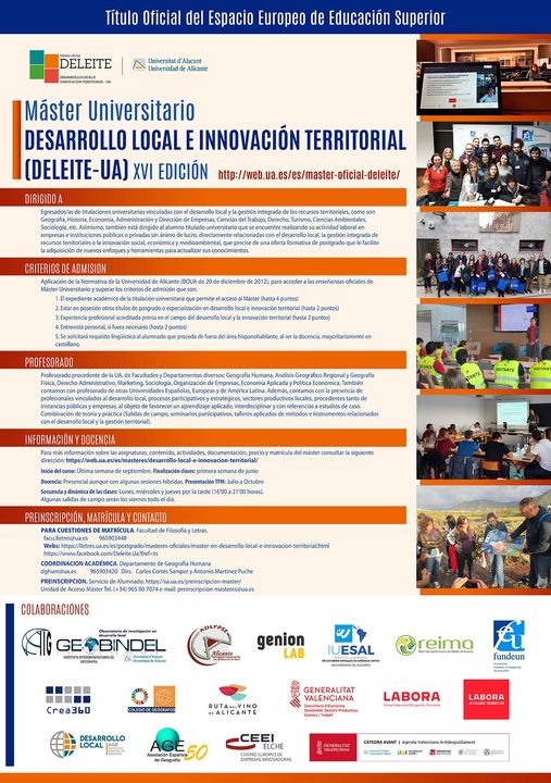 Máster de Desarrollo Local e Innovación Territorial. DELEITE-UA XVI edición