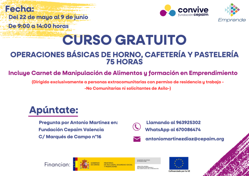 Curso Operaciones Básicas Horno, cafetería y pastelería