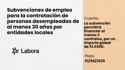 Subvenciones para la contratación de personas desempleadas de al menos 30 años por entidades locales CV