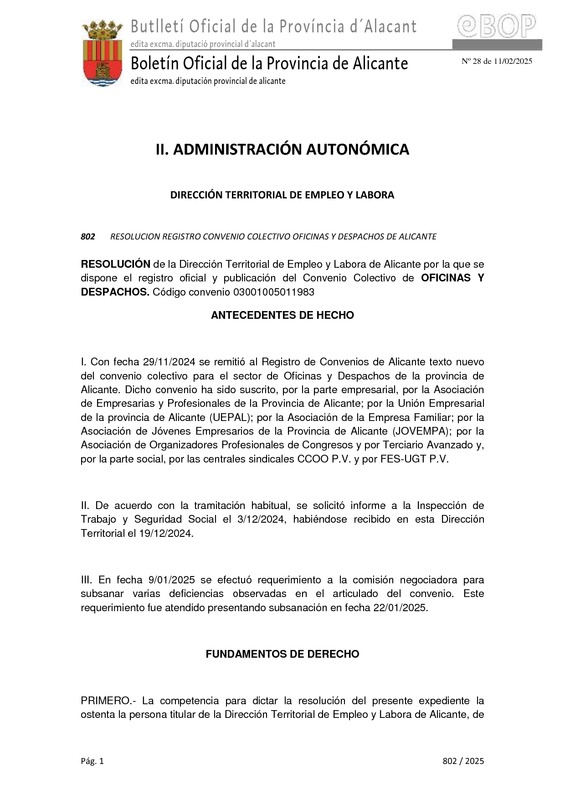 Convenio colectivo de Oficinas y Despachos 2025