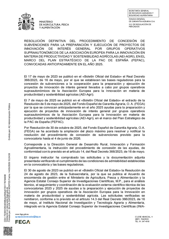 Resolución concesión España PROYECTOS DE INNOVACIÓN DE INTERÉS GENERAL