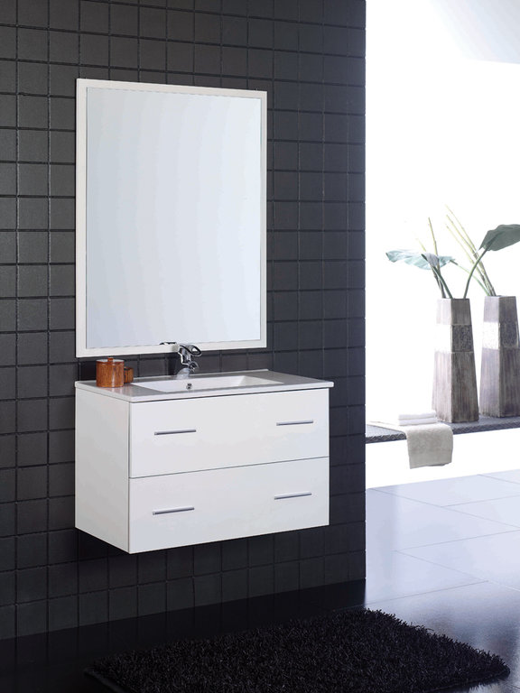 Mueble de bao blanco 2 cajones suspendido Incluye lavabo(Ref: queen208bl) 