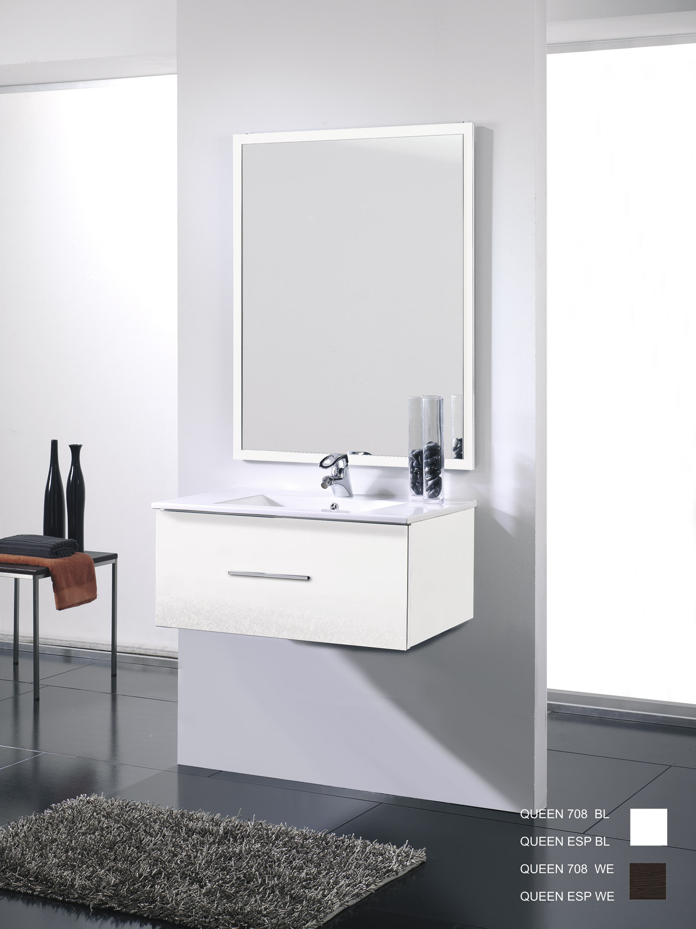 Mueble bao blanco brillo 1 cajon Suspendido. Incluye Lavabo (Ref: queen708bl) 