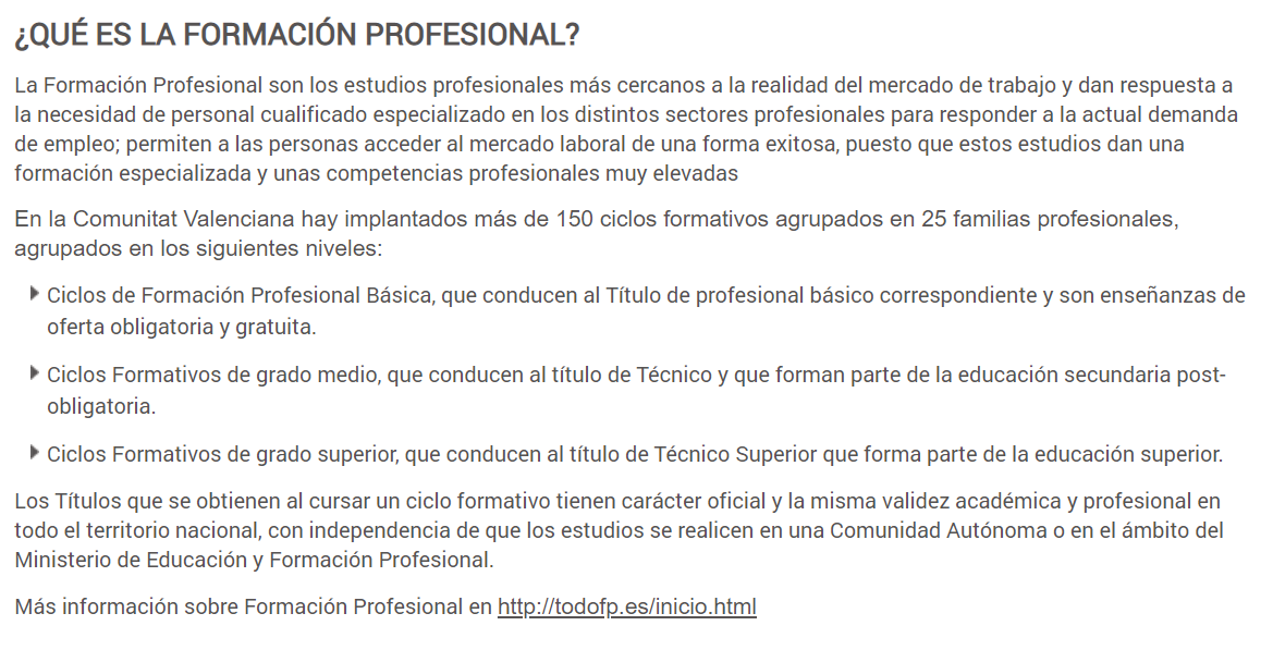 Conselleria d'Educació - Àrea de Formació Professional