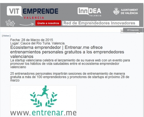 Entrenar.me promueve los hbitos de vida saludables entre el ecosistema emprendedor valenciano
