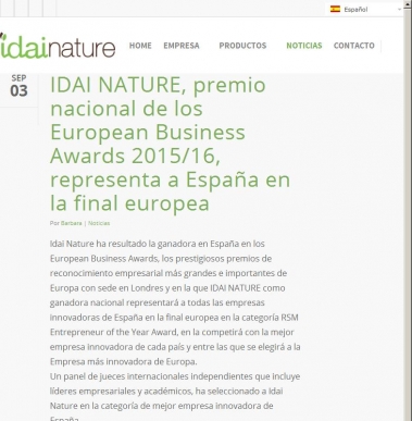 IDAI NATURE representar a Espaa en la final europea de los European Business Awards 2015/16