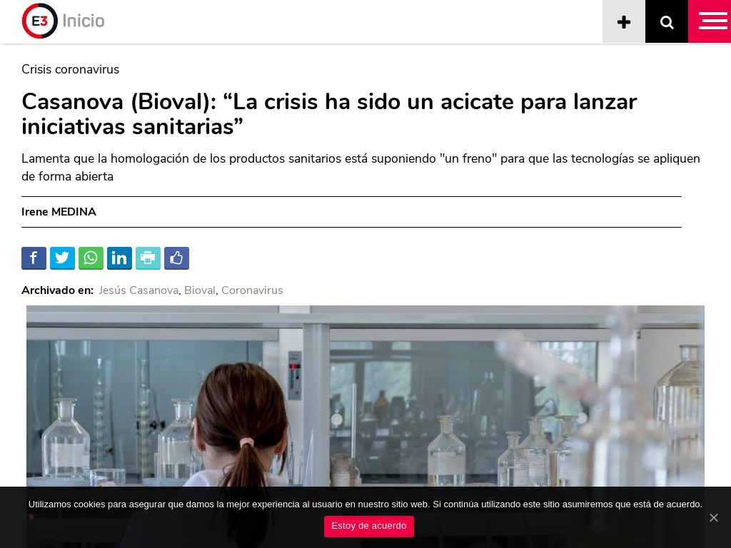 Jesús Casanova:  "La crisis ha sido un acicate para lanzar iniciativas sanitarias"