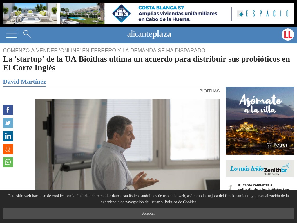La 'startup' de la UA Bioithas ultima un acuerdo para distribuir sus probióticos en El Corte Inglés -  Alicanteplaza