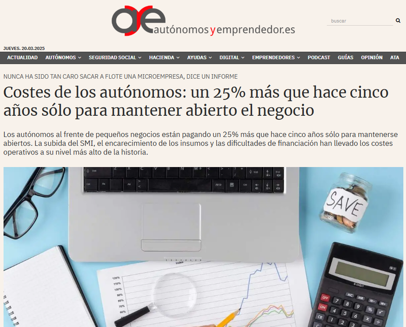Costes de los autónomos: un 25% más que hace cinco años solo para mantener abierto el negocio